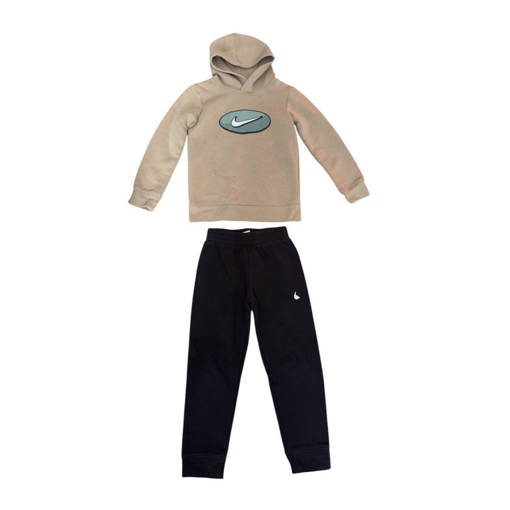 Nike Boys Set Black Pants & Brown Pullover Hoodie Outfit Size 5-6